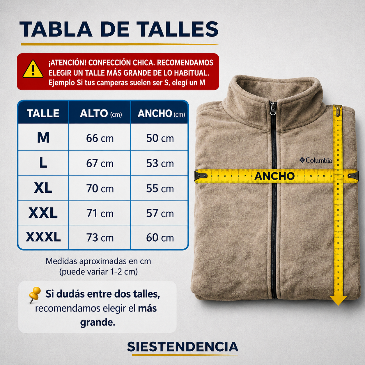 Guía de talles campera micropolar